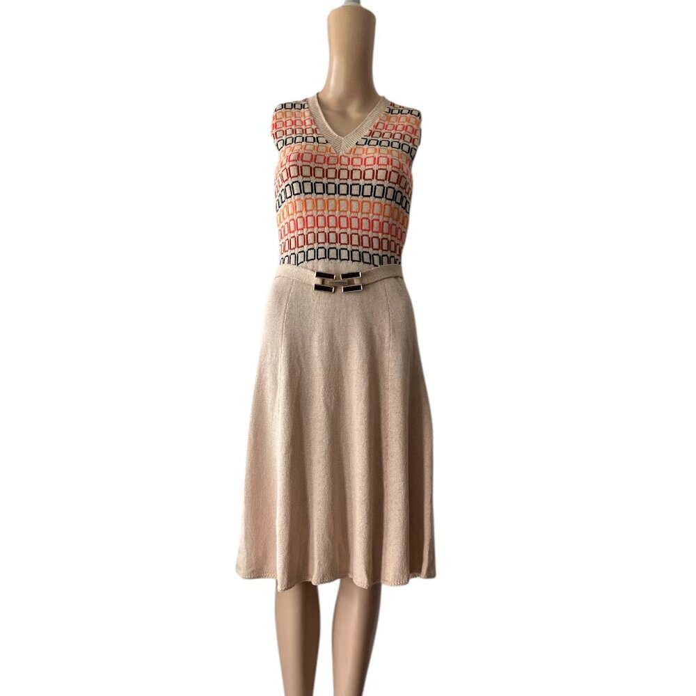 Vintage St. John Knits 70's Fit & Flair Dress with Belt